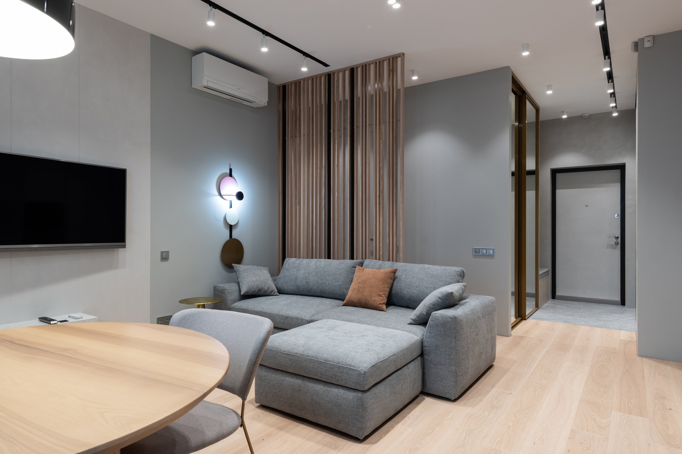 Modern living space with discreet split air conditioning